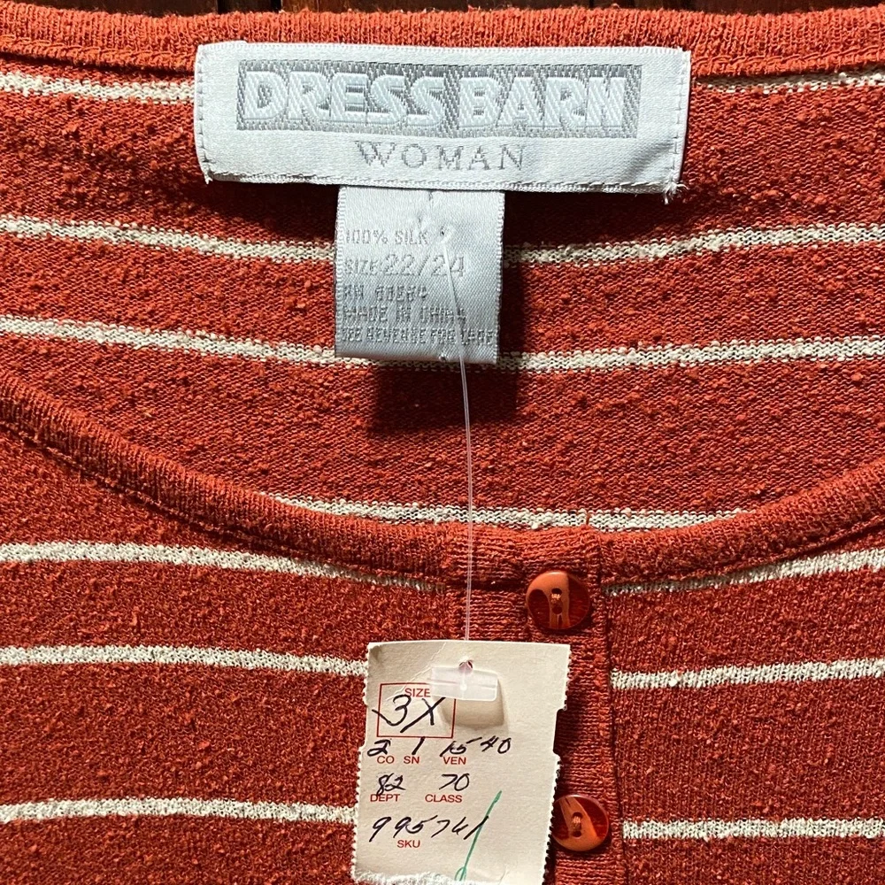 Dress Barn Woman vintage Rust Striped faux Button-Down plus size 3X silk Top - Picture 2 of 10